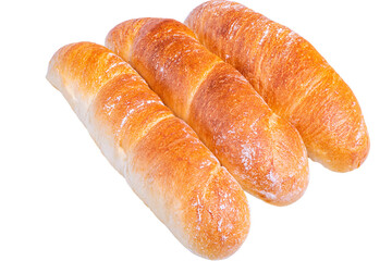 Three wheat baguettes isolate. Food, bread.