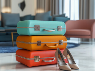 Colorful Suitcases and High Heels – Travel Style Concept