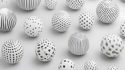 Fototapeta premium Abstract White Spheres with Black Geometric Patterns Background