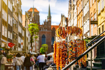 Historical Mariacka street in Gdansk. Traditional amber jewellery shops