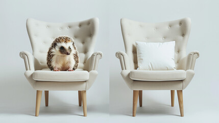  Hedgehog and pillow on armchairs symbolizing discomfort and relief