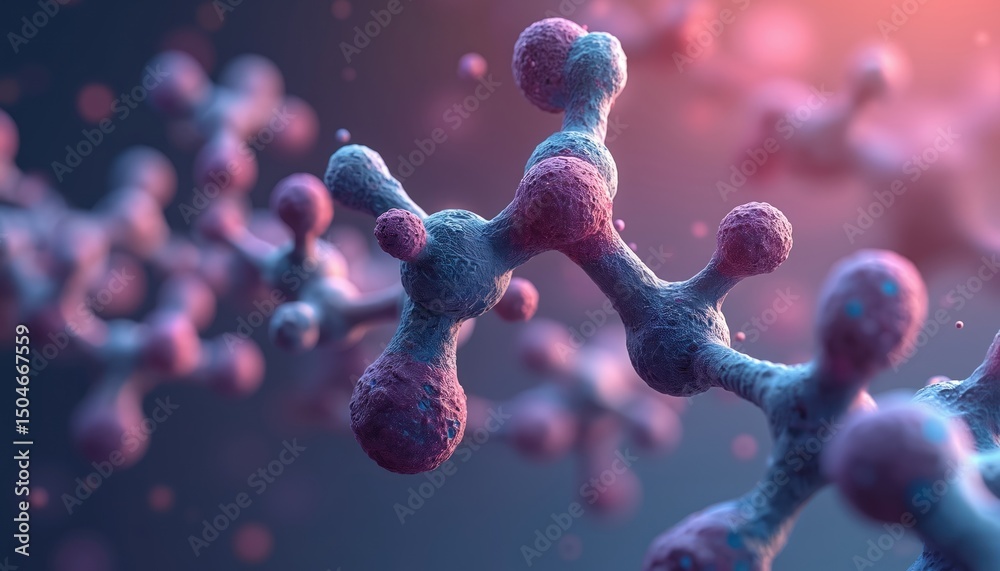 Poster Three-dimensional rendering of molecular structure. Infographic comparing insulin peptide hormones. Science, biology, medicine, health care, research, education, learning tech concept.