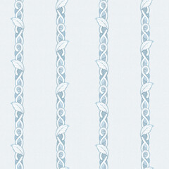 Seamless pattern, wallpaper with hand embroidered white vintage napkin ornament in art nouveau style. Watercolor hand drawn illustration on a light blue watercolor background