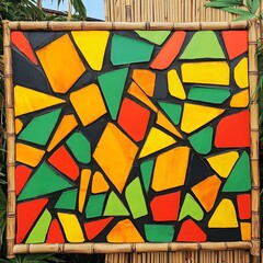 Fototapeta premium Vibrant Abstract Geometric Art Painting Red Yellow Green
