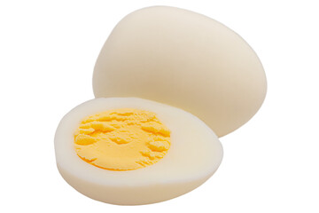 Boiled egg isolate on white. Cut boiled peeled egg.