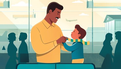 Father Adjusting Scarf for Son – Loving Travel Preparation