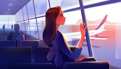Woman Watching Sunset at Airport – Calm Travel Scene