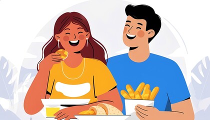 Happy Couple Eating Fast Food Together – Joyful Travel Dining