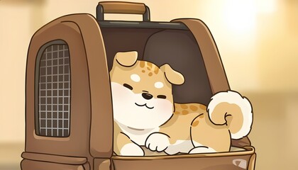 Cute Dog Relaxing in Travel Carrier – Pet Travel Comfort Scene