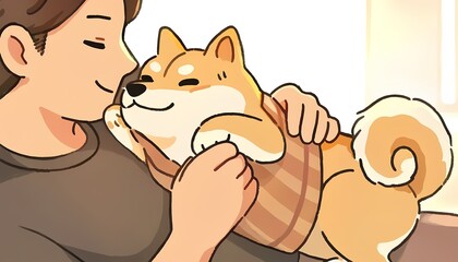 Man Hugging Cute Dog – Warm Reunion or Travel Goodbye