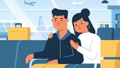 Couple Sitting Close Together at Airport – Intimate Travel Moment