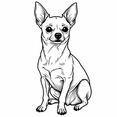 Fototapeta premium Continuous line silhouette of chihuahua dog in sitting pose. Visual element for design, print. Isolated on white background. Minimalist black outline. Pet puppy drawing for logo, tattoo.