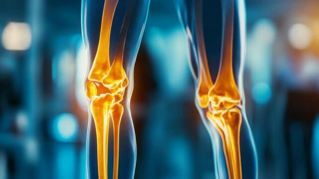 Close-up of human bone structure, including the femur and rotator cuff, used in orthopedic medical imaging for surgical planning or injury prevention.