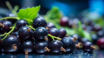 Ripe blackcurrant on supermarket fruit stand