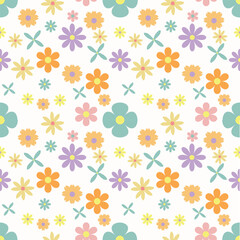 seamless retro floral pattern with pastel spring and summer flowers, perfect for book covers, t-shirts, tote bags, children’s textiles, fabric prints, wrapping paper, scrapbook pages and creative surf