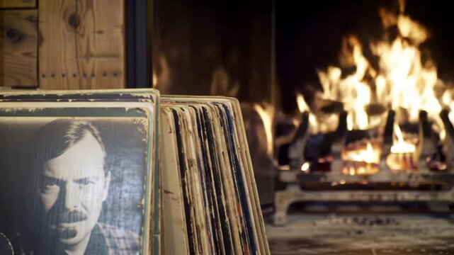 Cozy Fireplace And Vinyl Records Offer Relaxation On Winter Nights