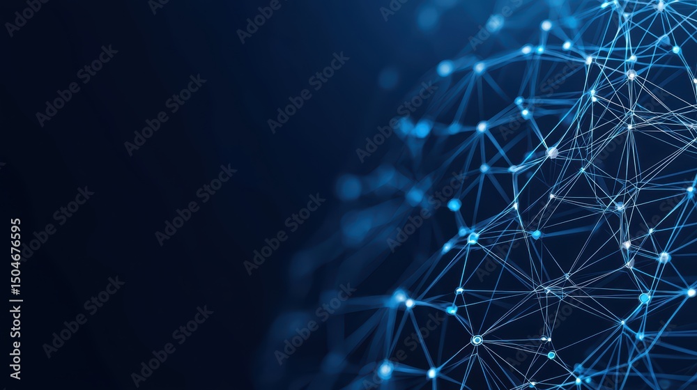 Poster abstract connection network with dots and lines representing data transmission and digital communica
