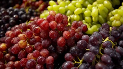 Fresh grapes displayed on supermarket fruit stand