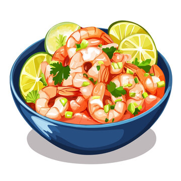 Ceviche De Camaron, cartoon vector illustration, flat 2D isometric style, white background.