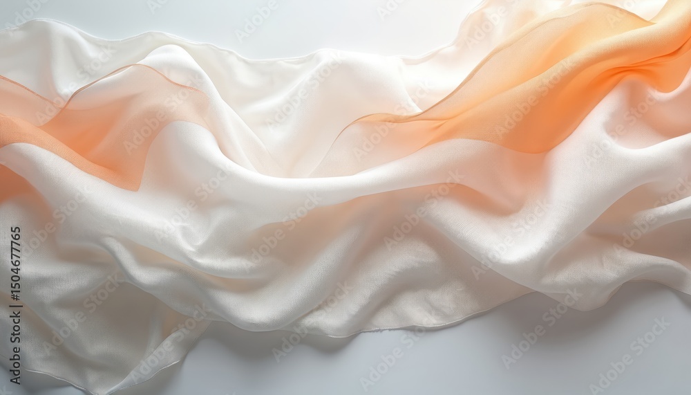 Leinwandbilder abstract elegant white fabric with orange accents. silk cloth material waves with smooth draping pat