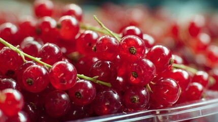Delicious redcurrant showcased in supermarket fruit stand