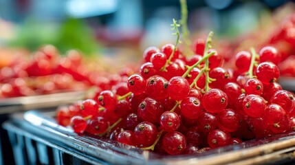 Delicious redcurrant showcased in supermarket fruit stand