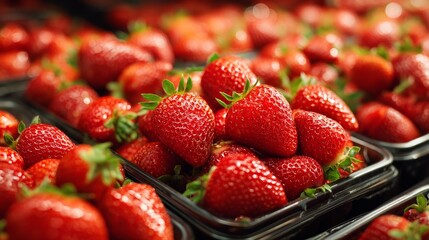 Ripe strawberry at supermarket fruit stand