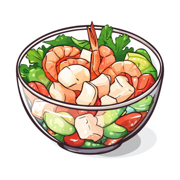 Ceviche De Camaron, cartoon vector illustration, flat 2D isometric style, white background.
