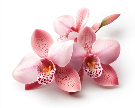 A 3D pink orchid icon with delicate, soft petals, isolated on a white background for an elegant look