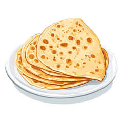 Chapati, cartoon vector illustration, flat 2D isometric style, white background.