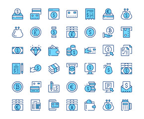 Payment icons. Vector line icon set. Modern outline design. Blue concept