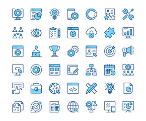 Web development icons. Vector line icon set. Modern outline design. Blue concept