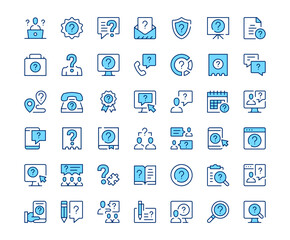 Question icons. Vector line icon set. Modern outline design. Blue concept