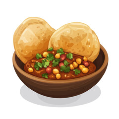 Chole Bhature, flat 2D isometric cartoon vector image isolated on white background.