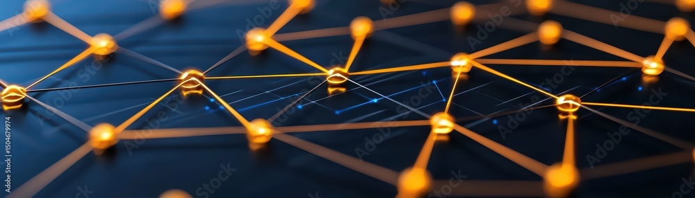 Poster abstract digital connection lines with glowing orbs on a dark surface representing modern technology