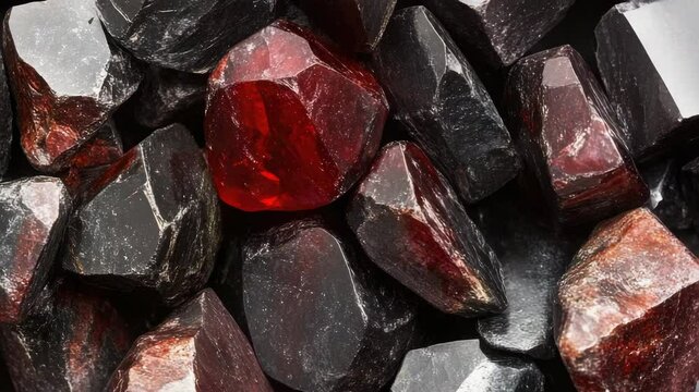 A variety of natural red hematite crystals or mineral rock specimens, often used for their metaphysical properties in energy work and healing practices.