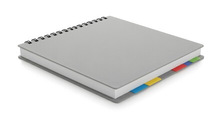 A clean, realistic 8K image of a multi-subject notebook with colorful dividers, spiral binding, and soft textured cover, placed on a white background with soft shadows, no text, no logos.