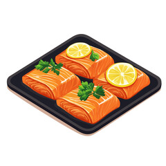 Baked Salmon, 2D isometric flat cartoon vector illustration isolated on white background.