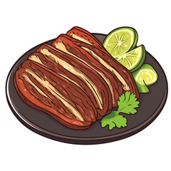 Carne Asada, vector graphic, 2D flat isometric cartoon illustration on white background.

