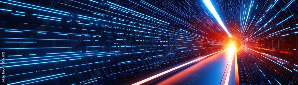 Poster futuristic abstract background with bright lines and light trails in motion creating a sense of spee