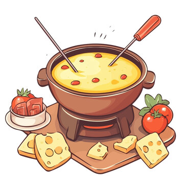 cheese fondue pot with tomatoes and cheese clip art preview