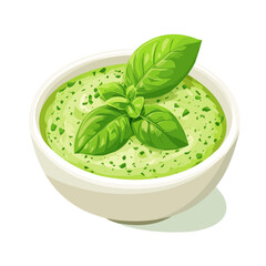 Basil Pesto, 2D isometric flat cartoon vector illustration isolated on white background.
