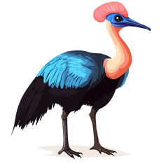Cassowary, vector graphic, 2D flat isometric cartoon illustration on white background.
