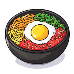 Bibimbap, 2D isometric flat cartoon vector illustration isolated on white background.