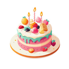 Birthday Cake, 2D isometric flat cartoon vector illustration isolated on white background.
