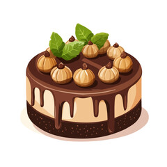 Chestnut Cake, vector graphic, 2D flat isometric cartoon illustration on white background.
