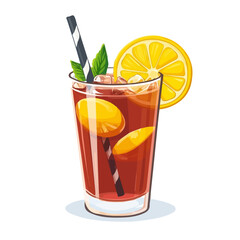 Black Tea Lemonade, flat 2D isometric cartoon vector image isolated on white background.