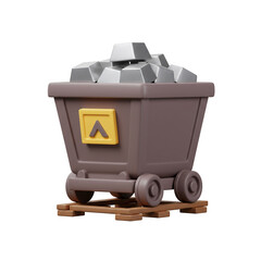 Mining cart filled with silver bars on wooden tracks illustration