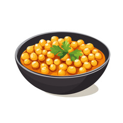 Chana Masala, cartoon vector illustration, flat 2D isometric style, white background.