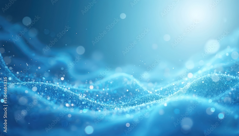 Poster Abstract illustration blue background design. Flowing lines light bokeh effect. Concept tech presentations website banner, powerpoint template, cover, poster. Modern digital design. Network,